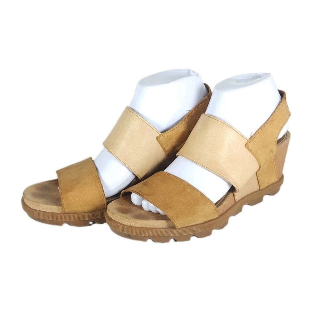 Sorel Women's Joanie II US9 Tan Leather Slip On Wedge Slingback Sandals
